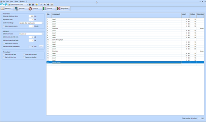 A software interface displays flexible scheduling options with test parameters and commands in a structured list.
