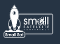 A logo features a rocket launching beside the words "Small Satellite Conference" against a dark background.