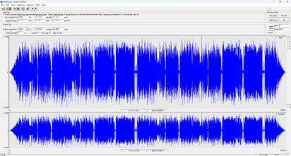 A software interface displays two blue waveform graphs, showcasing flexible audio data analysis features.