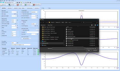 A software interface displays data analysis for compliance testing, including MIL-STD standards, with graphs and settings visible.