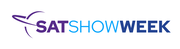 The logo features the words "SAT SHOW WEEK" in a gradient of purple to blue with a stylized satellite icon.
