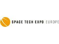 The Space Tech Expo Europe logo features bold text alongside a stylized yellow circle on a white background.