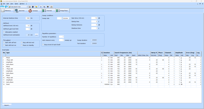 A software interface displays settings and parameters for managing up to 50 resonance points with detailed configurations.