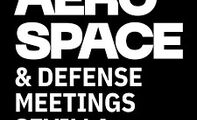 The logo features bold text highlighting the Aerospace & Defense Meetings in Sevilla on a black background.
