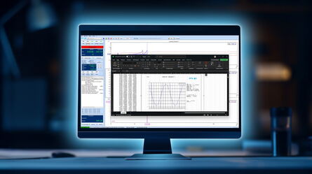 A computer screen displays analytical software with charts and data, emphasizing ease and accuracy in testing.