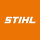 The image displays a white "STIHL" logo centered on an orange background.