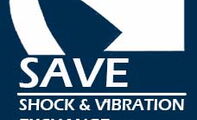 The logo features a bold, white arrow encircling the words "SAVE Shock & Vibration Exchange" on a dark blue background.