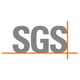 The image shows a bold gray "SGS" logo with intersecting orange lines beneath the letters.