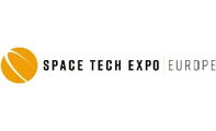 The Space Tech Expo Europe logo features bold text alongside a stylized yellow circle on a white background.