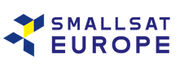 The SmallSat Europe logo features blue and yellow geometric shapes alongside bold blue text on a white background.
